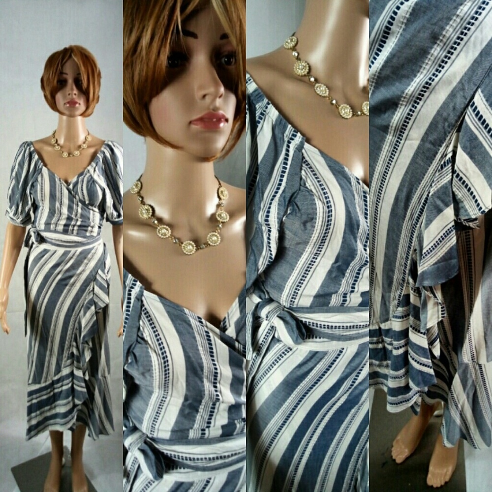 Blue Striped Wrap Skirt Set